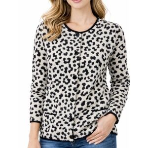 Ann Taylor Black Leopard Print Button Front Cardigan Sweater Women's Size Small